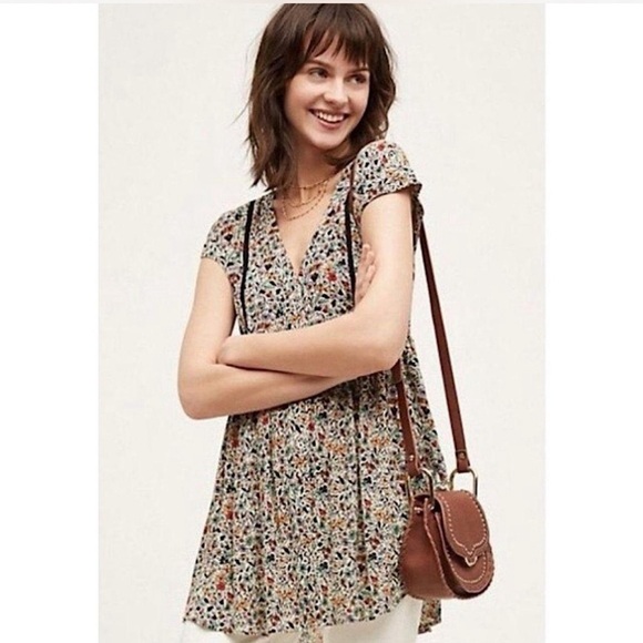 Anthropologie Vanessa Virginia Floral Rayon Button Down Blouse Size XS EUC - Picture 1 of 6